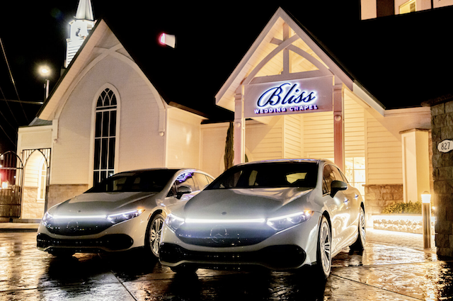 Electrische auto bij Bliss Wedding Chapel Las Vegas
